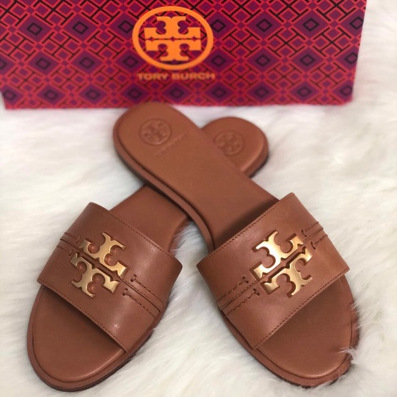 Tory Burch Everly Calf Leather Gold Signature Logo Slide - Picture 4 of 8